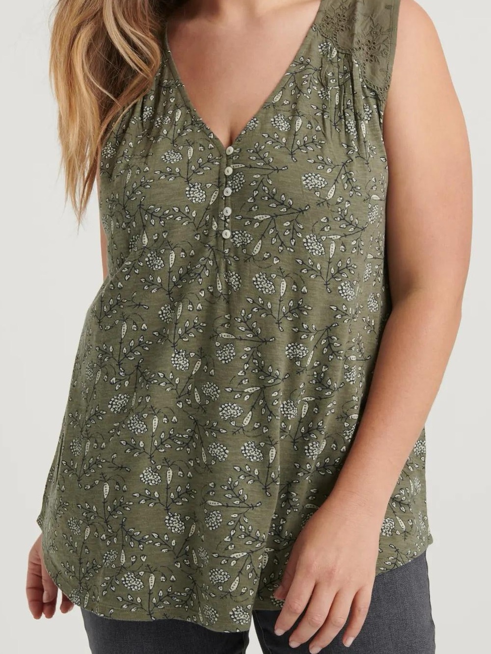 Lucky Brand Applique Henley top